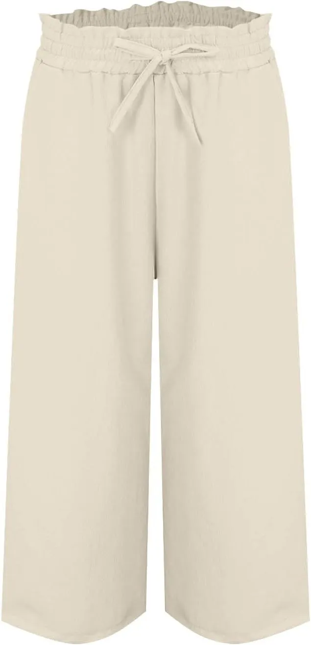 Womens Linen Summer Cropped Palazzo Pants Elastic Waist Lounge Pants Plus Size Pant Trousers Business Work