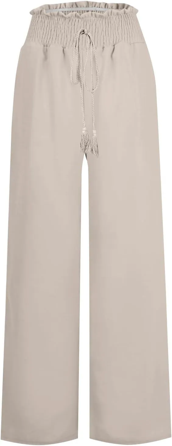 Womens Linen Summer Loose Pant Trousers High Waist Straight Slim Fit Palazzo Lounge Pants Vacation
