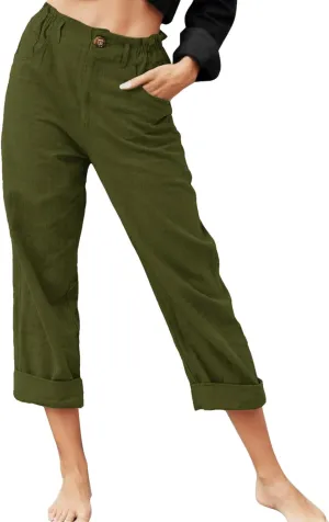 Women's Linen Summer Loose Pant Trousers High Waist Wide Leg Slim Fit Pants Beach