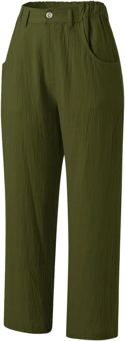 Women's Linen Summer Loose Pant Trousers High Waist Wide Leg Slim Fit Pants Beach