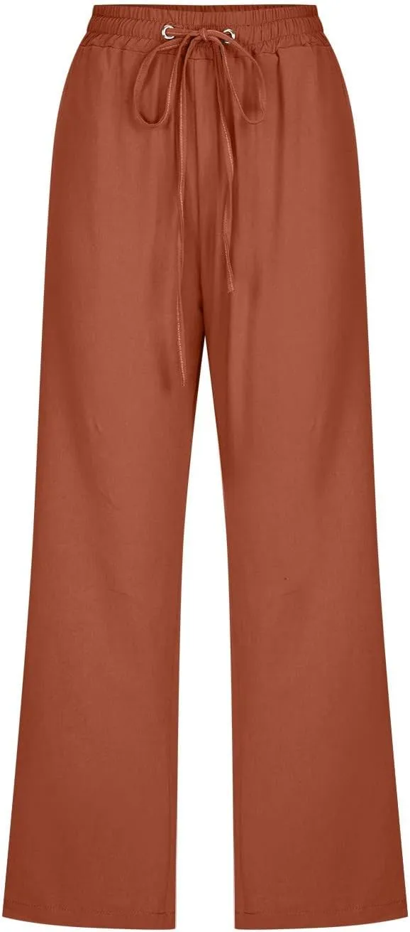 Women's Linen Summer Palazzo Palazzo Pants High Waist Wide Leg Slim-Fit Pants Travel