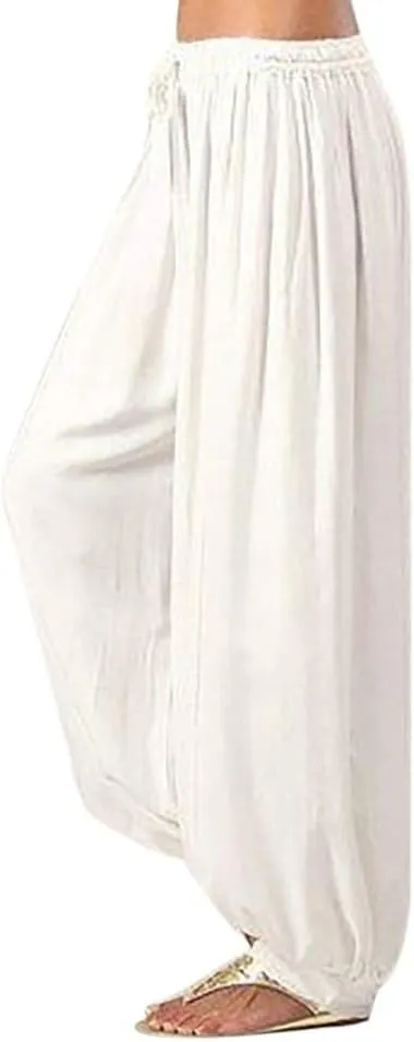 Women's Linen Summer Palazzo Palazzo Pants High Waist Wide Leg Slim-Fit Pants Travel