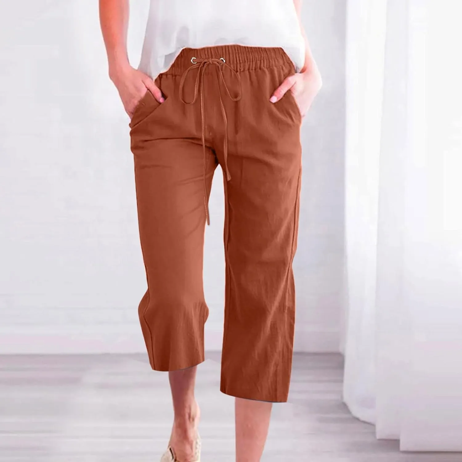 Women's Linen Summer Palazzo Palazzo Pants High Waist Wide Leg Slim-Fit Pants Travel