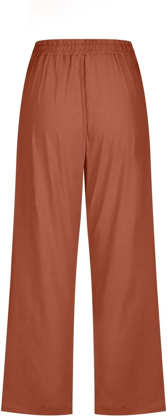 Women's Linen Summer Palazzo Palazzo Pants High Waist Wide Leg Slim-Fit Pants Travel