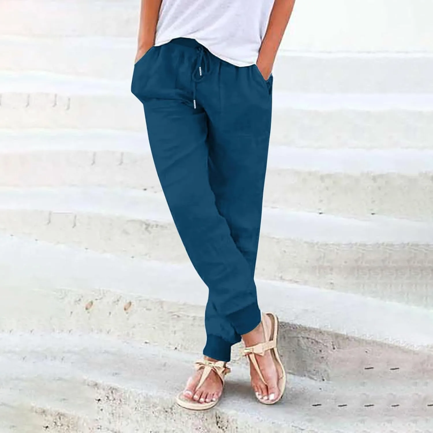 Womens Linen Summer Y2K Fashion Palazzo Pants High Waist Straight Loose Fit Palazzo Pants Vacation