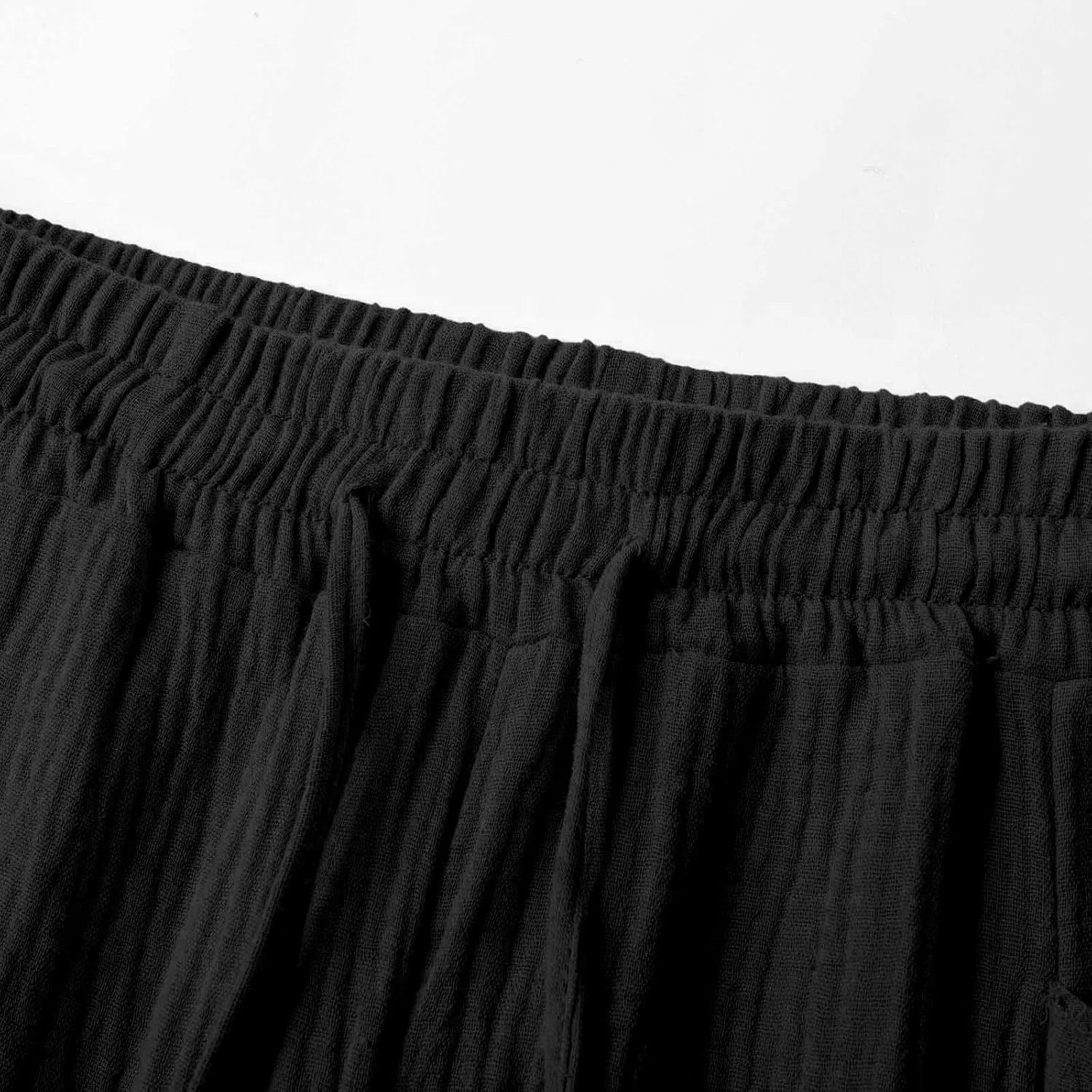 Womens Linen Wide Leg Capri Pants Casual High Waisted Pants Loose Lightweight Beach Harem Pant Summer Vacation Trouser