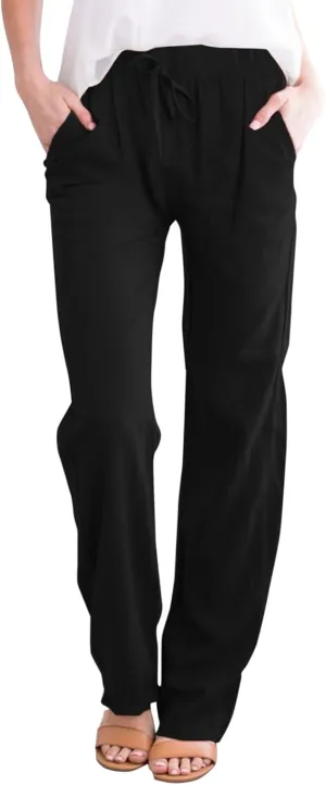 Womens Loose Capri Pants Cotton Linen Casual High Waisted Solid Harem Lightweight Office Trousers with Pockets