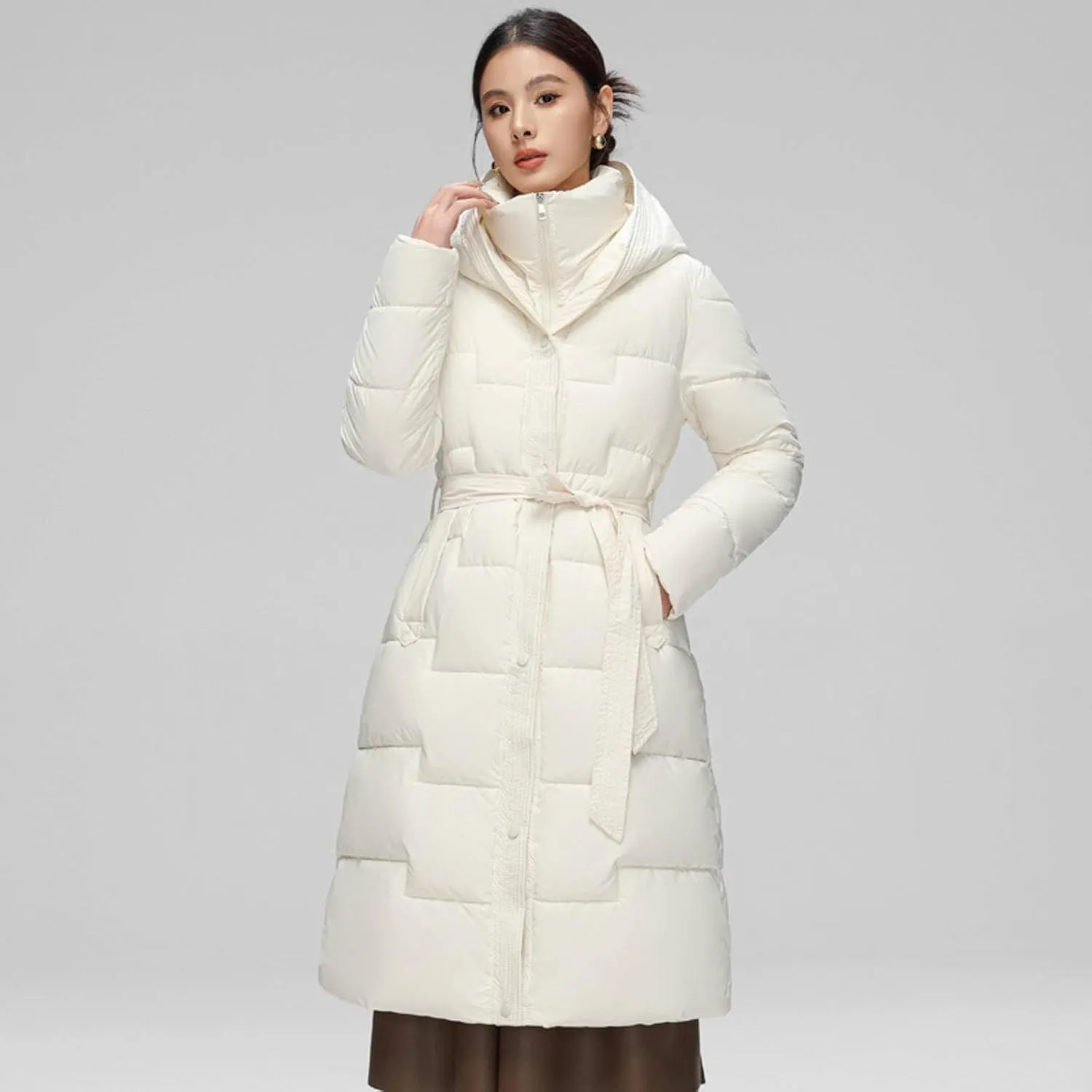 Women's Mid-Length Thick Below The Knees Winter New Waist-Controlled Slim fit Slimming Cotton-Padded Coat