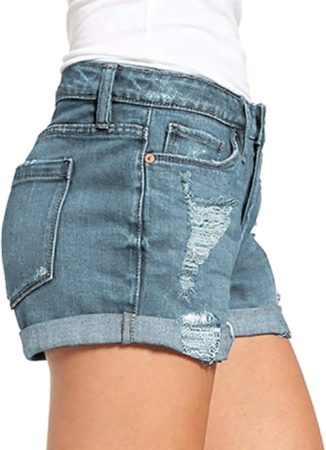 Womens Ripped Denim Jean Shorts High Waisted Stretchy Folded Hem Short Jeans Summer Casual Plus Size Baggy Y2K Shorts