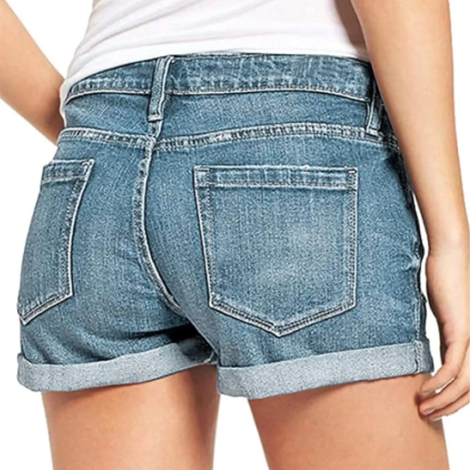 Womens Ripped Denim Jean Shorts High Waisted Stretchy Folded Hem Short Jeans Summer Casual Plus Size Baggy Y2K Shorts