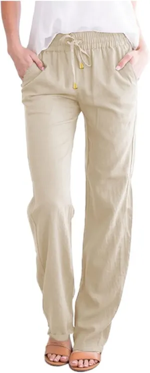 Women's Running Sweatpants Cotton Linen Casual Joggers Pants Summer Wide Leg Trousers with Pocket 2025