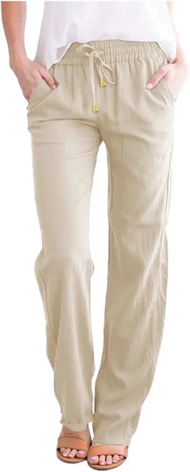 Women's Running Sweatpants Cotton Linen Casual Joggers Pants Summer Wide Leg Trousers with Pocket 2025