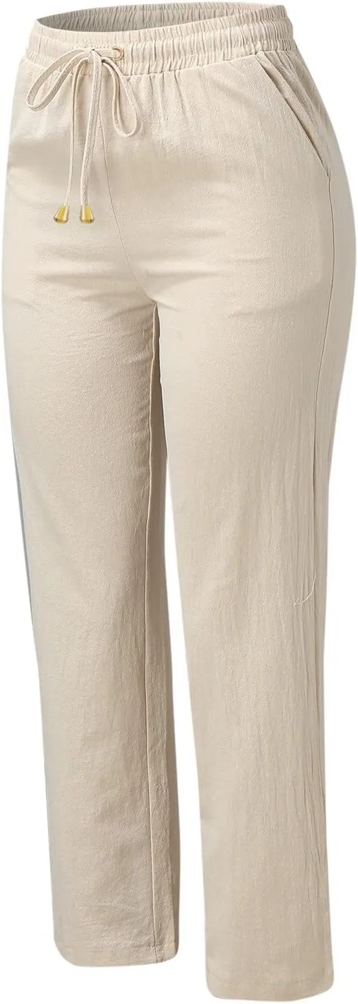 Women's Running Sweatpants Cotton Linen Casual Joggers Pants Summer Wide Leg Trousers with Pocket 2025
