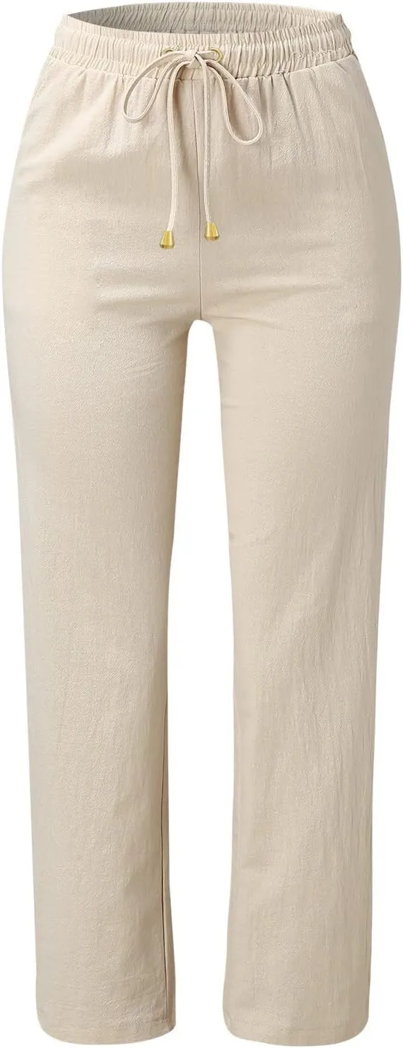 Women's Running Sweatpants Cotton Linen Casual Joggers Pants Summer Wide Leg Trousers with Pocket 2025