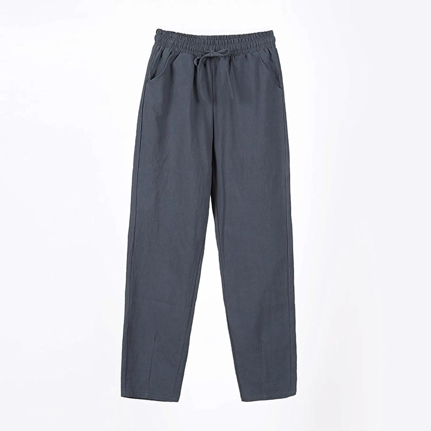 Women's Straight Leg Pants Elastic Drawstring Casual Trousers with Pockets Summer Beach Lounge Pants