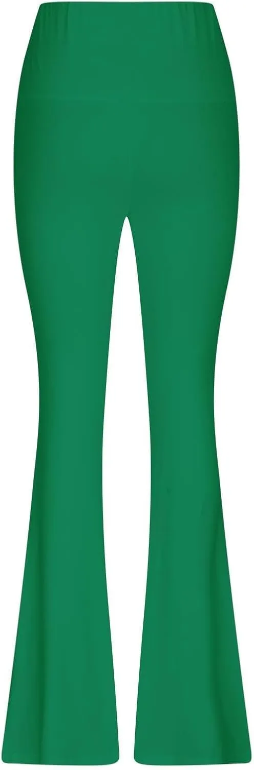 Womens Stretch High Waist Leggings Regular Fitted Solid Flared Pants Active Workout Yoga Pants Seamless