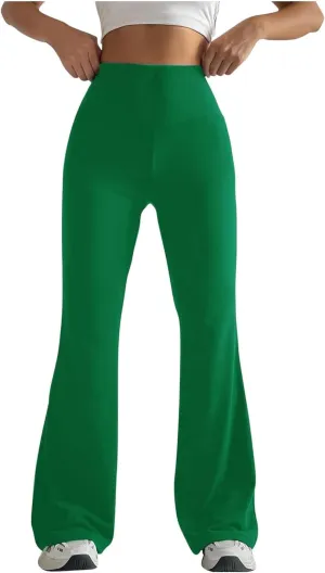 Womens Stretch High Waist Leggings Regular Fitted Solid Flared Pants Active Workout Yoga Pants Seamless