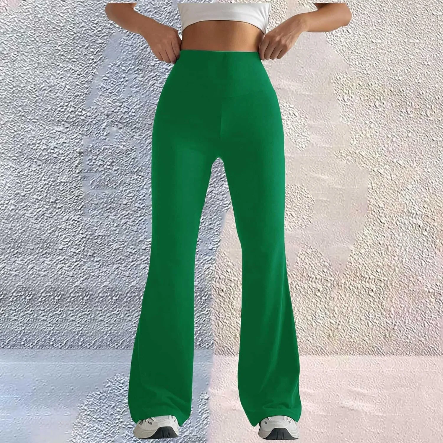 Womens Stretch High Waist Leggings Regular Fitted Solid Flared Pants Active Workout Yoga Pants Seamless