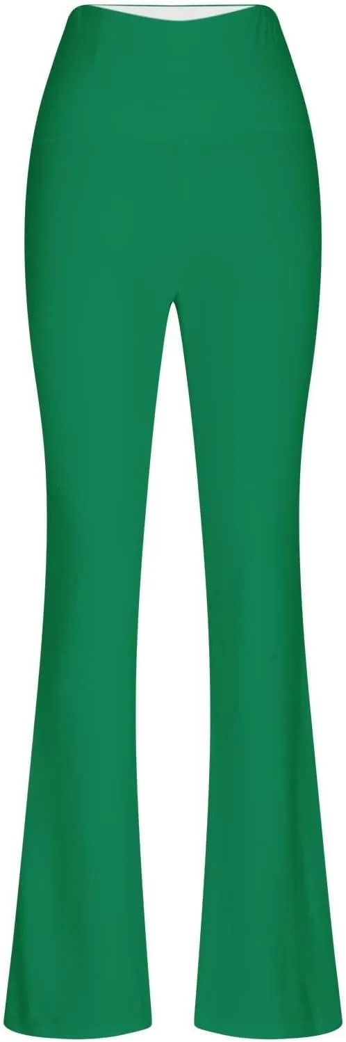 Womens Stretch High Waist Leggings Regular Fitted Solid Flared Pants Active Workout Yoga Pants Seamless