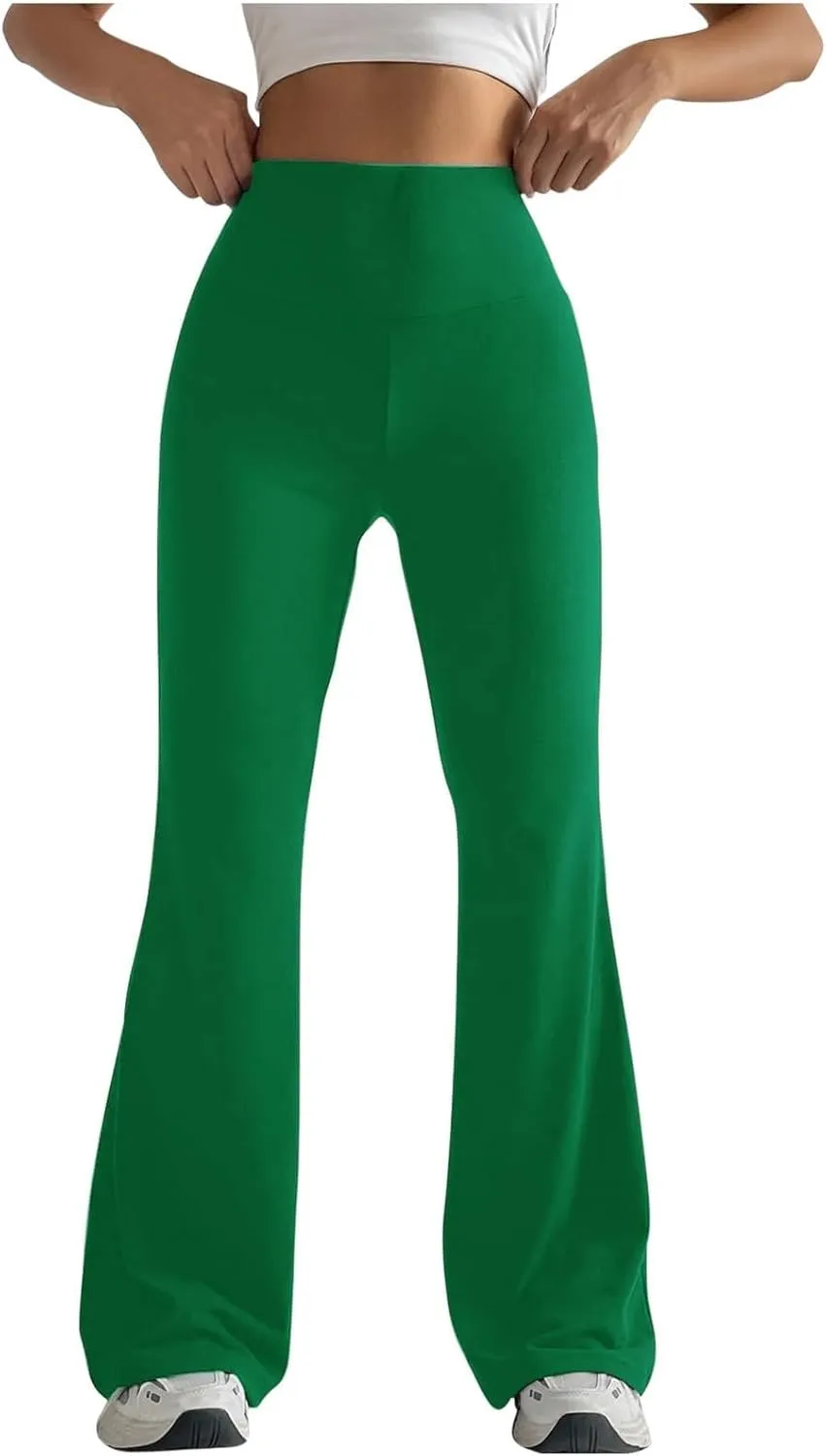 Womens Stretch High Waist Leggings Regular Fitted Solid Flared Pants Active Workout Yoga Pants Seamless