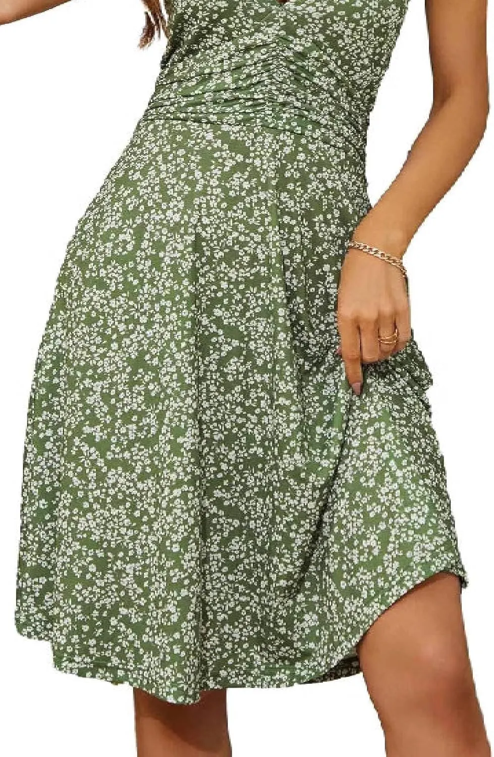 Women's Summer Floral Print Haltter Neck Sleeveless Mini Dress Ruched Waist Ruffle Hem Sundress Vacation Beach Oufits