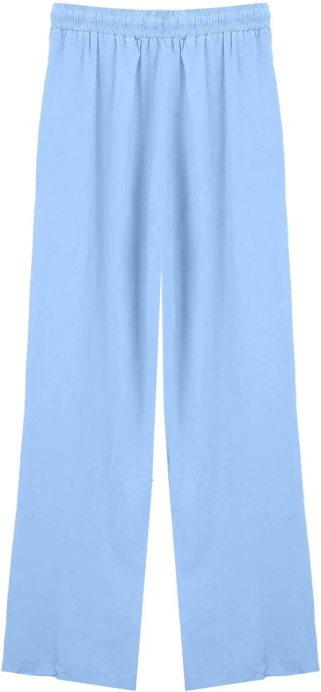 Women's Summer Pants Cotton Linen Drawstring Straight Leg Trousers Summer Lightweight Breahable Joggers Casual Pants