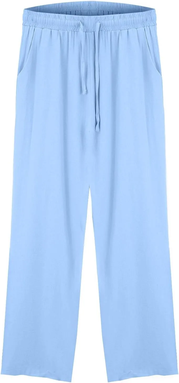 Women's Summer Pants Cotton Linen Drawstring Straight Leg Trousers Summer Lightweight Breahable Joggers Casual Pants
