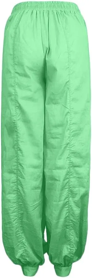 Womens Summer Pants Dressy Loose Fit Plus Size High Waist Trousers with Pockets Floral Yoga Black Linen Pants Women
