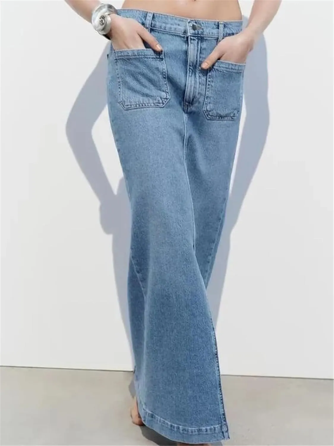 Women's Trendy High Waisted Hip Wrap with Pockets Denim Skirt Sexy Slim Long Skirt
