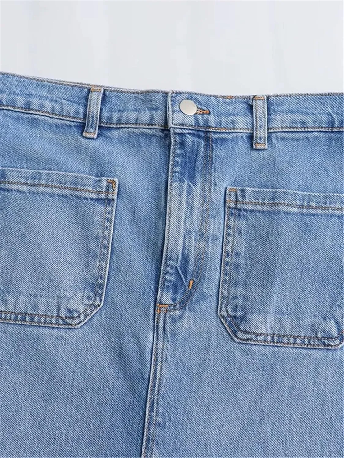Women's Trendy High Waisted Hip Wrap with Pockets Denim Skirt Sexy Slim Long Skirt