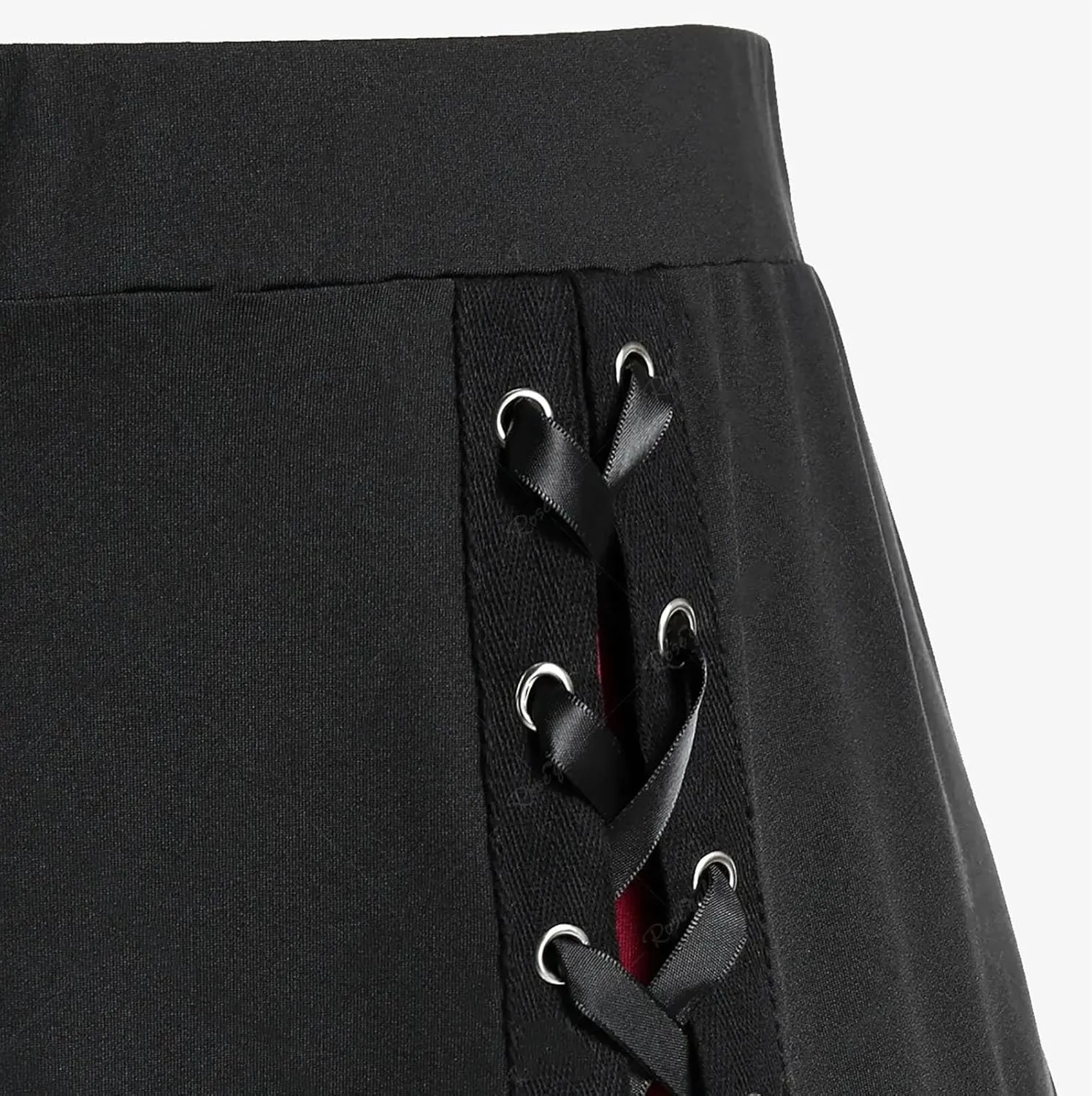 Women's Vintage Gothic Long Skirt High Waist Patchwork Bandage Pleated Midi Skirt Fashion Retro Court Skirts