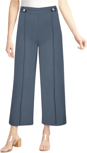 Women's Wide Leg Capri Pants High Waist Dress Business Work Bootcut Stretch Baggy Trouser Trendy Straight Suit Pants