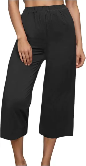Women's Wide Leg Cropped Pants High Waist Cotton Linen Capris Pants Summer Vacation Fashion Outfit Casual Trousers