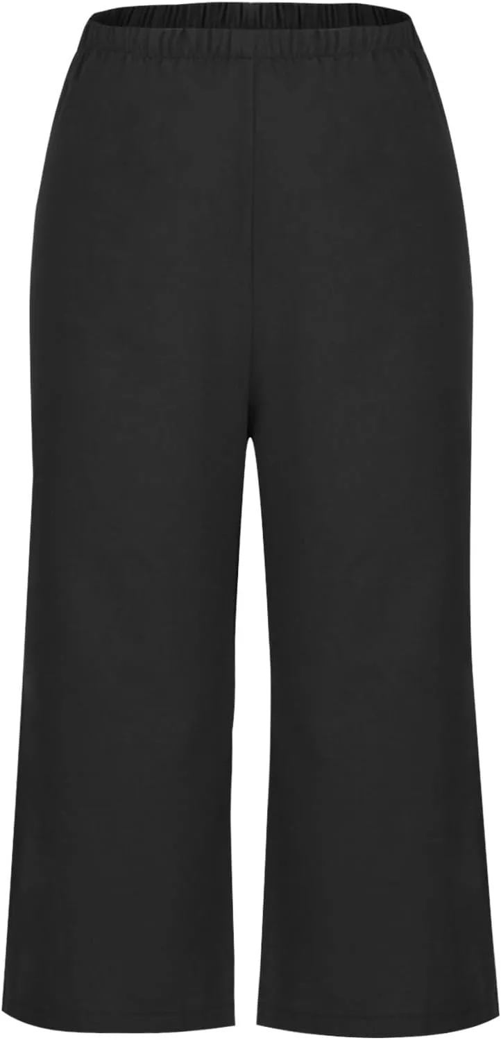 Women's Wide Leg Cropped Pants High Waist Cotton Linen Capris Pants Summer Vacation Fashion Outfit Casual Trousers