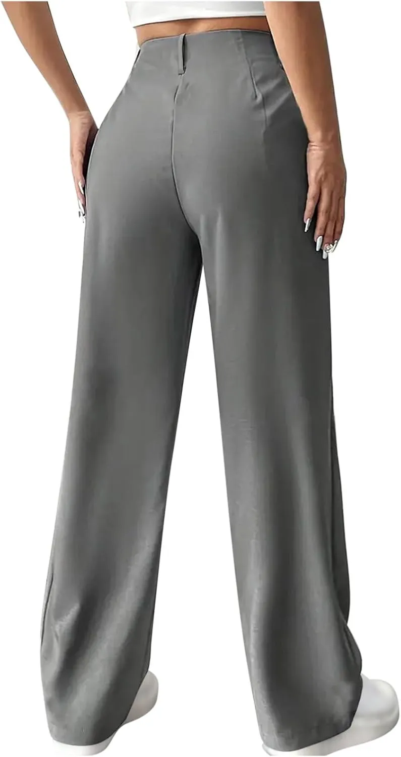 Women's Wide Leg Pants Dressy Flowy Summer Beach Palazzo Pants Elastic Waist Baggy Trousers for Business