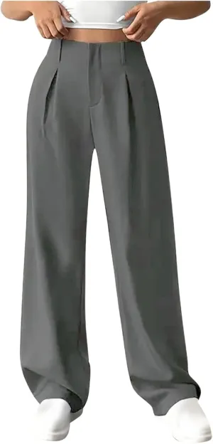 Women's Wide Leg Pants Dressy Flowy Summer Beach Palazzo Pants Elastic Waist Baggy Trousers for Business
