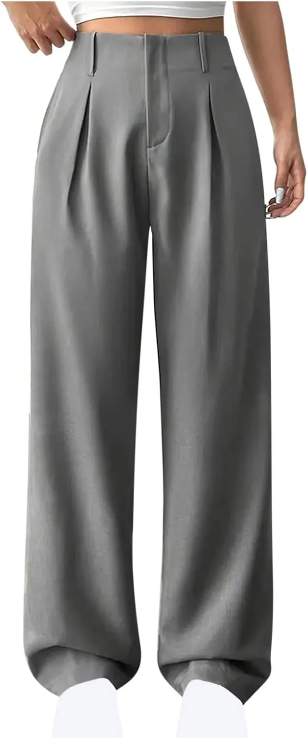Women's Wide Leg Pants Dressy Flowy Summer Beach Palazzo Pants Elastic Waist Baggy Trousers for Business