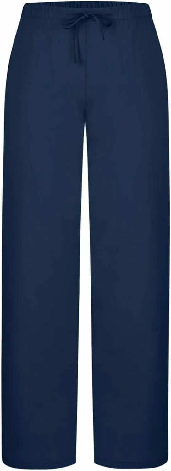 Womens Wide Leg Yoga Pants Linen Elastic High Waist Drawstring Lounge Trousers Summer Boho Flowy Slacks