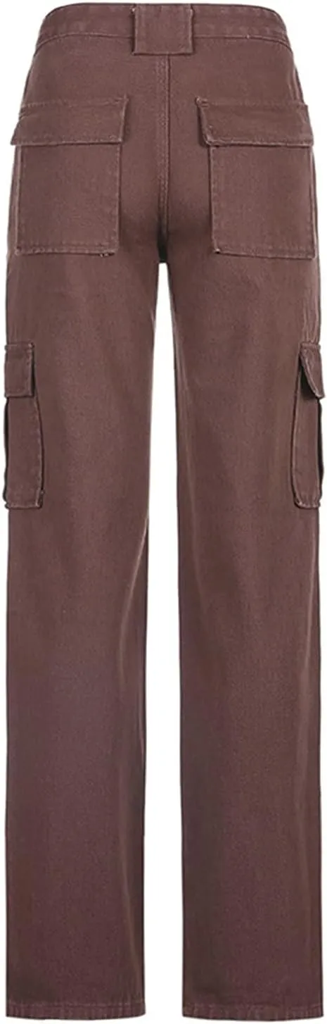 Women's Y2K Fashion Wide Leg High Waist Loose Fit Cargo Jeans Denim Pants Boyfriend Jeans for Teen Girls with Pockets