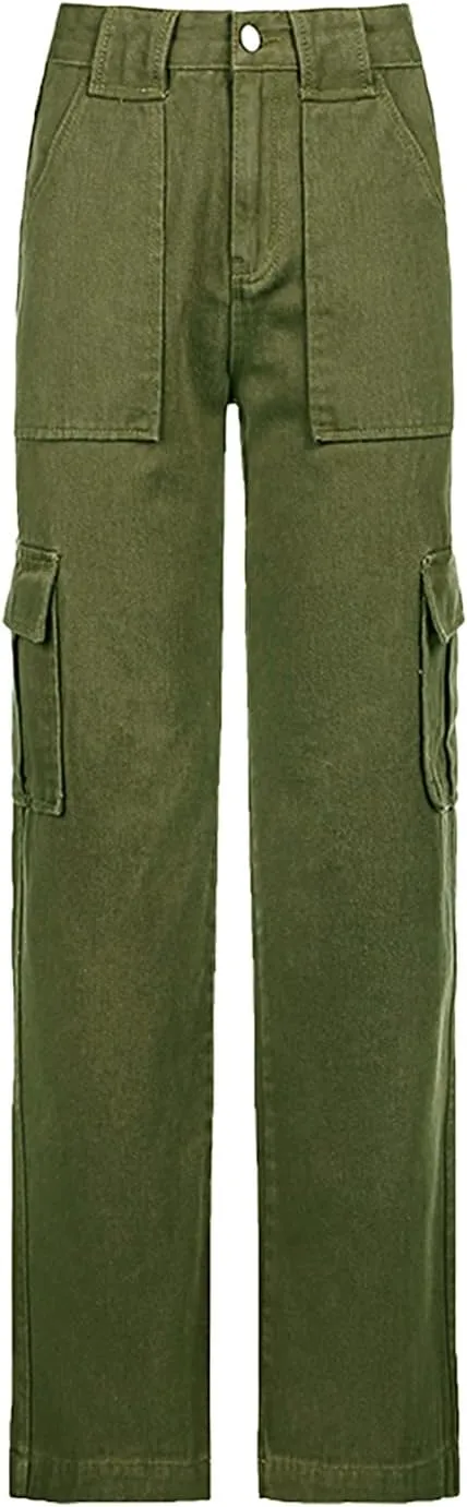 Women's Y2K Fashion Wide Leg High Waist Loose Fit Cargo Jeans Denim Pants Boyfriend Jeans for Teen Girls with Pockets