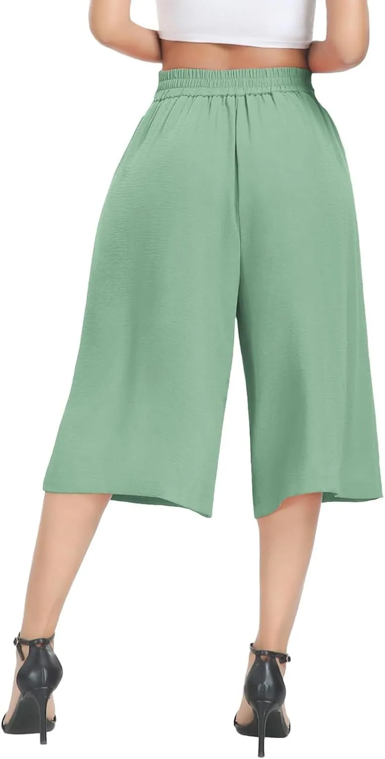Womens' Yoga Pants with Pockets Tummy Control High Waist Flare Crop Waist Casual Palazzo Trousers 2025 Capris