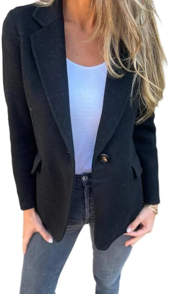 Wool Coats for Women Fall Winter Long Sleeve Open Front Blazer Business Office Work Casual Coat