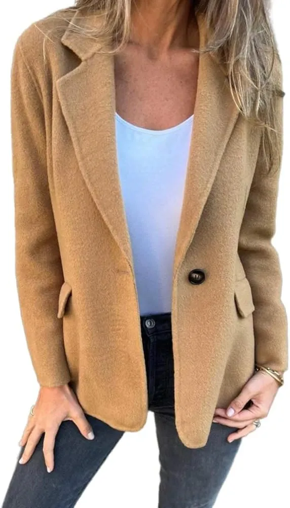 Wool Coats for Women Fall Winter Long Sleeve Open Front Blazer Business Office Work Casual Coat