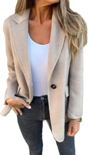 Wool Coats for Women Fall Winter Long Sleeve Open Front Blazer Business Office Work Casual Coat