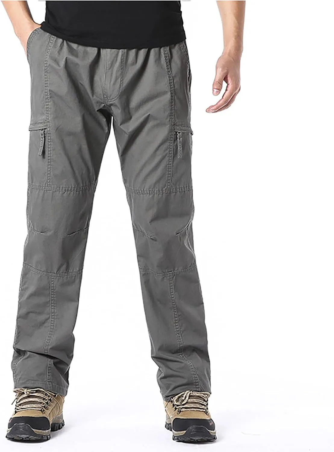 Work Pants for Men Construction Slim Zippered Multi-Pocket Patchwork Cargo Pants Loose Straight Casual Workout Pants