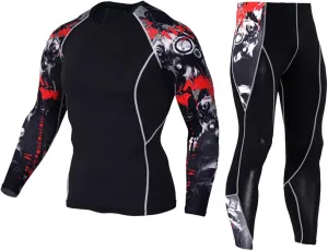 Workout Set Compression Shirt Pants Top Long Sleeve Sports Tight Base Layer Quick Dry & Moisture-Wicking