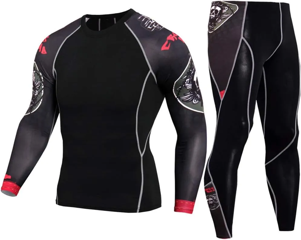 Workout Set Compression Shirt Pants Top Long Sleeve Sports Tight Base Layer Quick Dry & Moisture-Wicking