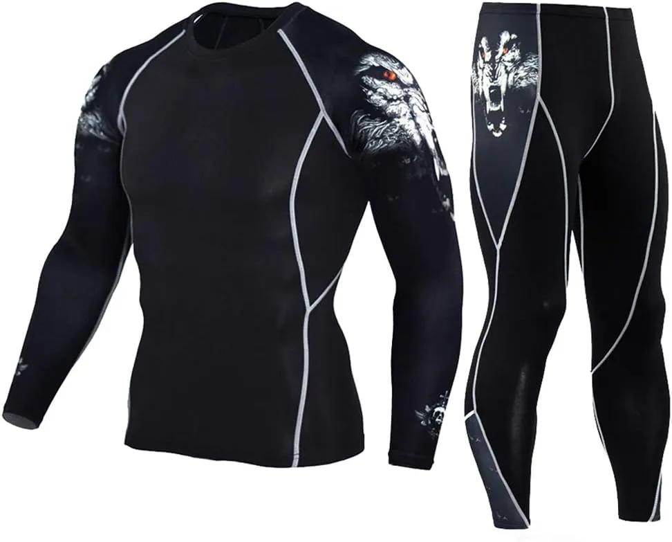 Workout Set Compression Shirt Pants Top Long Sleeve Sports Tight Base Layer Quick Dry & Moisture-Wicking