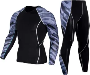 Workout Set Compression Shirt Pants Top Long Sleeve Sports Tight Base Layer Quick Dry & Moisture-Wicking