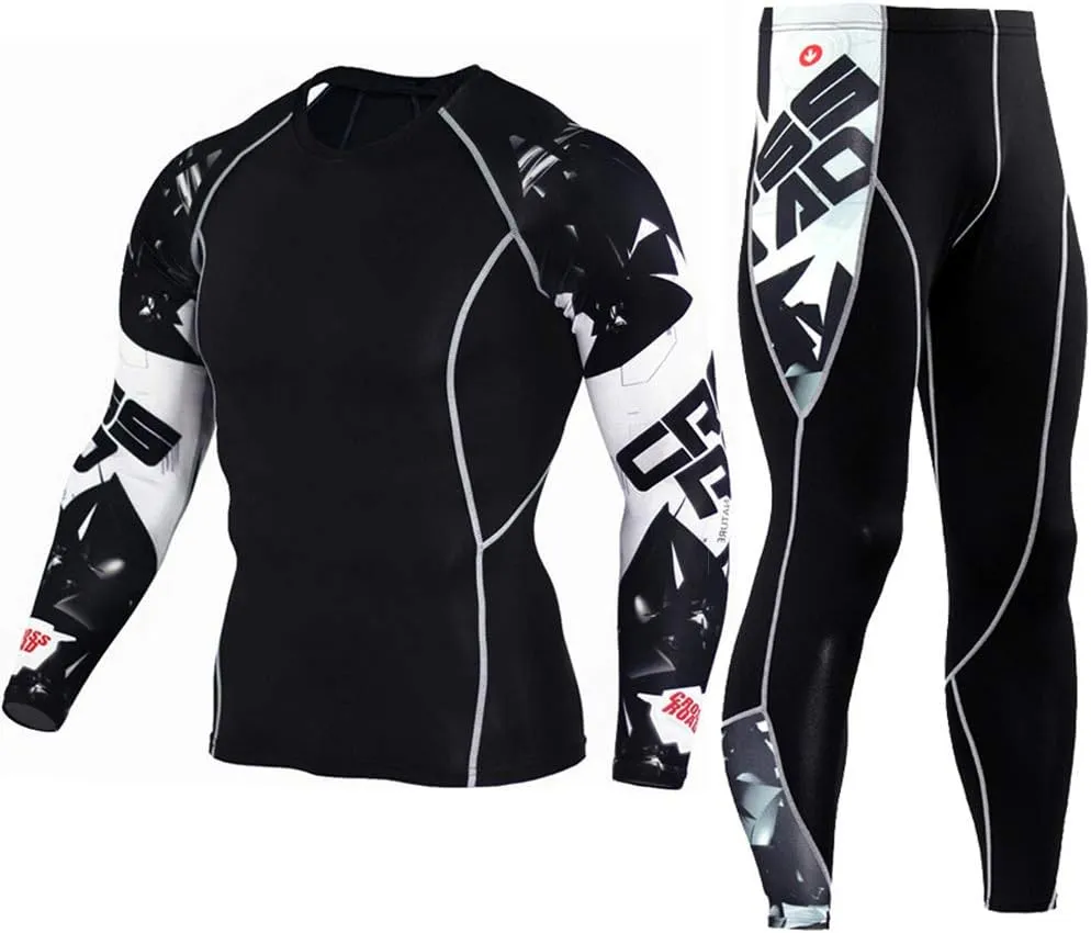 Workout Set Compression Shirt Pants Top Long Sleeve Sports Tight Base Layer Quick Dry & Moisture-Wicking